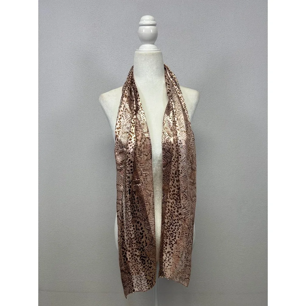 Boho Chic Animal Print Womens OS Brown Snakeskin Silky Scarf
